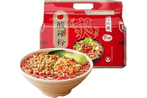Mkostlich Nouilles de Riz Piquantes et Aigres, Vermicelles Instantanés, Nouilles de Patates Douces Fines épicées et Aigres, Collations Chinoises Authentiques, 5 paquets Suan La Fen 酸辣粉