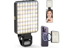 Luz para Movil, Diyife Luz Selfie para Movil 128 LED, Foco Movil 3000-6500K con Función de Aspiración Magnética y Clip, Portátil Luz de Teléfono Recargable para Tiktok,Maquillaje,Zoom, Tableta, Cámara