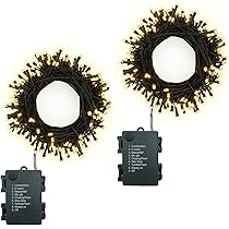 Tonskooners 2 X10m Guirlande LED Lumineuse à Pile 100 LEDs Fonction Minuterie Avec Télécommande IP65 Etanche Décoration Intérieur Et Extérieur Pour Noël Mariage Soirée Maison Jardin (chaud