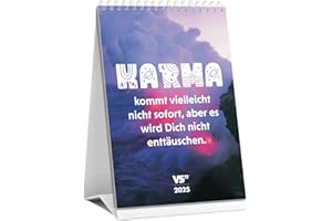‎VISUAL STATEMENTS Visual Statements - Karma Tischkalender 2025 - A5 Monatskalender zum Aufstellen - 12 ironische & lustige Sprüche