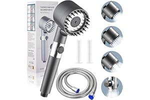 HPBAGGY Cabezal de Ducha Multifuncional, Alcachofa de Ducha Con Filtro + 2 Filtros, Alcachofa Ducha Antical con Manguera de 1.5M, 4 Modos de Rociado Cabezal de Ducha de Alta Presión