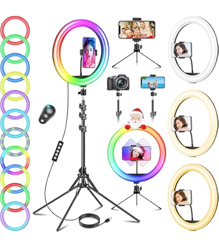 PEYOU Anello Luminoso Da Scrivania 10 Pollici – Luce Circolare Con Supporto Per Telefono, Dimmerabile RGB E LED, Per Streaming E Videochiamate