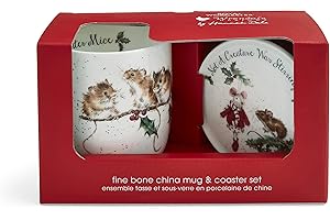 Wrendale Designs - Set di tazze e sottobicchieri con scritta "Winter Mice"