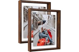 EXYGLO Juego de 2 Marcos de Fotos 20x25 cm Flotantes, Marco de Fotos Doble Cristal, Marco Doble Care para Colgar en la Pared o de pie Sobre la Mesa, Muestra Fotos de Hasta 24x29cm, Marrón Rústico