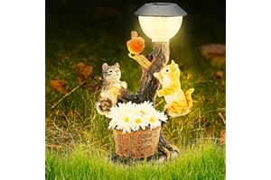 ZOYDP Solar Powered Cat Garden Ornament, Cat Solar Lights Outdoor Garden Ornaments, Cat Garden Ornaments Outdoor, Waterproof Resin Figurines Solar Lights for Patio, Yard, Lawn, Balcony, Pathway
