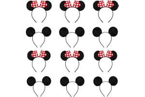 ETERSPR 12 Oreilles de Mouse Bandeaux, Pour la Mascarade, Fête D'anniversaire, Soirée, Club de Dessin Animé (Rouge et Noir)