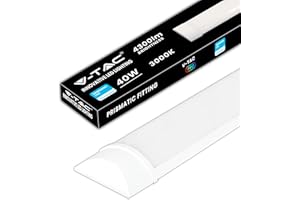 V-TAC Réglette LED Linéaire 120 cm - 40W - Chip Samsung - Haute Luminosité - Plafonnier Lampe Rectangulaire 4300 Lumen IP20 pour Plafond, Garage, Magasin - Tube Led - Lumière 3000K Blanc Chaud