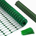 SIGNSTEK Fencing Mesh Roll Temporary，Plastic Safety Fence 1M X 30M w/ 25 Steel Garden Fence Stakes & Zip Ties –Backyard Fencing,Plastic Netting Mesh Barrier Chickens，Small Animal & Plants，Light Green