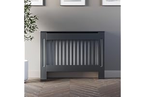 Radiant Living Radiator Cover Medium Wall Cabinet Vertical Slats MDF Wood Anthracite Grey Modern Painted