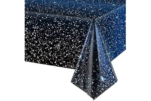 Nappe Anniversaire Bleu Espace 274x137 CM Ciel Étoilé Bleu Foncé Nappe Rectangulaire pour Decoration Anniversaire Astronaute Enfant Nappe Plastique