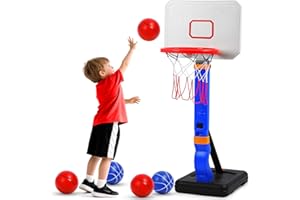 JKOKPMG Canasta de baloncesto para niños- Juguetes para niños 3+, exteriores e interiores, canasta de baloncesto con soporte, altura ajustable, 70-138 cm, mini canasta de baloncesto interior para Como regalo