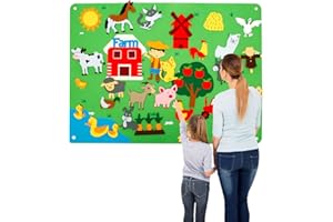 GATPHY Filzspielzeug 105 x 75 cm Filztafel für Kinder Zum Aufhängen Selbstklebend Spielzeug für Kinder 3 Jahre Jungen Tiere Bauernhof Kinder Mädchen Vorschule für Spielzeug Lernspiel (Bauernhof)