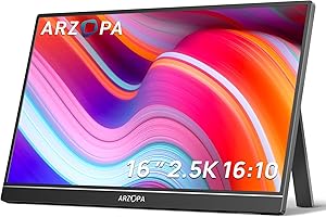 ARZOPA 2.5K Portable Monitor, 16 Inch 2560x1600 HDR 350nits 8bit QHD USB-C HDMI Laptop Monitor, 16:10 IPS Eye Care External Second Screen for Mac PC Phone PS4/5 Xbox (Z1RC)
