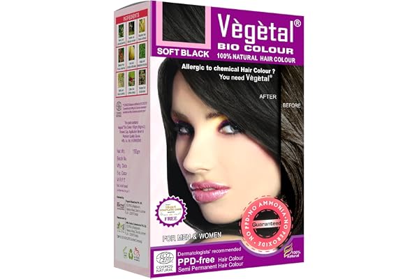 Vegetal Bio Hair Colour Soft Black 150g Achieve Natural, Ammonia-Free Hair Color PPD-Free, 100% Herbal Certified Organic for Men and Women UV Protection and Luster Maintenance Complete Kit