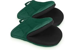BUUMIN 2 PCS Short Oven Mitts, Microwave Mitts, Heat Resistant Non-Slip Neoprene Cotton Golves, Non-Slip Grip Surfaces and Hanging Loop, Kitchen Mini Oven Mitts for 500 Degrees (Military Green)