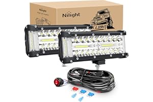 Nilight Side Shooter LED Light Bar 2PCS 7 Inch Triple Row Spot Flood Combo Lights Led Work Light with Wiring Harness Kit for Off Road Fog Light Driving Light on Truck SUV ATV UTV