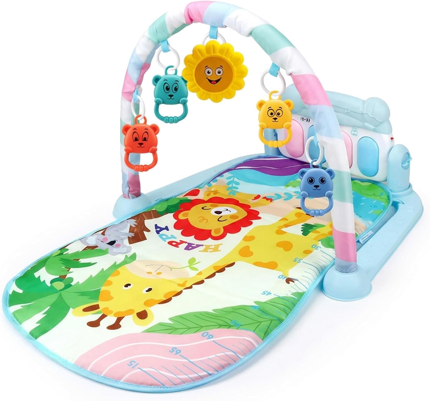 Tapallmy Baby Gym Play Mat Baby Activity Center with Kick Piano & Detachable Toys Play Mat for Infants 0 36 Months with Animal Patterns Blue