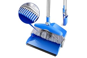 ‎MASTHOME Masthome Besen und Kehrschaufel Set,Kehrschaufel Set mit Kammzähne,132cm Schaufel und Besen Set mit 4 Schichten Borsten,Besen und Kehrschaufel für Küche Hausreinigung, Blau