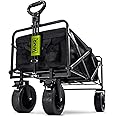 WMR Collapsible Garden Wagon, Removable Fabric, Big Wheels, Folding Festival, Shopping, Camping, Picnic Cart, Trolley Max Capacity 100kg, Black