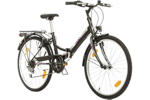 MULTIBRAND DISTRIBUTION Multibrand, FOLDING CITY 24 LADY, 24 pollici, 457mm, Mountain Bike pieghevole, 6 velocità, per donna, ragazza, anteriore e posteriore Parafango, Nero-Rosa