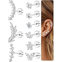 LOLIAS 11 Pezzi Orecchini Donna In Acciaio Inox 316L Oro 14k: Set Piercing Helix, Trago, Conch - Ipoallergenici Con Zirconia, Chiusura A Vite - 4