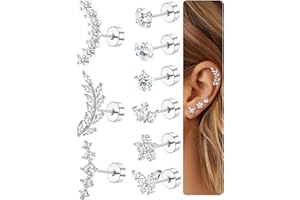 Diamday 9Pcs Helix Piercing Jewellery Surgical Steel Helix Tragus Cartilage Earrings Hypoallergenic Earring Set Flat Back Earrings Studs Gold Silver Ear Conch Daith Tragus Piercing Jewellery for Women