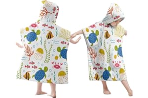 ATSGJLZN Badeponcho Kinder Badetuch Strand Strandponcho Kind aus Mikrofaser mit Kapuze Poncho Handtuch Kinder Starke Wasseraufnahme für Baby Jungen Mädchen 2-8 Jahre Cartoon 65 x 75 cm