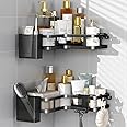 ZVZM Shower Caddy Corner, Bathroom Storage Accessory 2 Pack, Bathroom No Drill Shelf with 4 Hooks, Shower Shelf Storage, Shower Corner Shelves.
