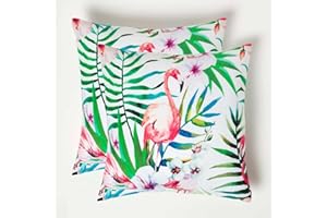 HOMESCAPES Set of 2 Outdoor Cushions Waterproof, Pink Flamingos Filled Garden Cushion, Hypoallergenic Polyester, Decorative Pillows for Indoor & Outdoor Patio, Benches & Sofa - 45 x 45cm
