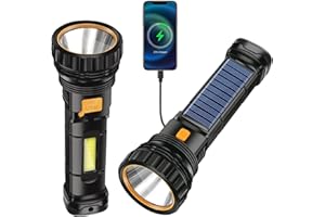 Idealife Linterna Solar Linterna LED Recargable USB, 1200 Mah Linterna LED, Ipx4 Impermeable 3 Modos Portátil Linternas Linterna de Trabajo, Linternas LED Para Ciclismo Camping, Montañismo, 2 Packs