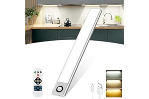 QNUJN Under Cabinet Kitchen Lights, 72 LED Motion Sensor Lights Indoor, 3000mAh Type-C Rechargeable, 3 Color Temperature Dimmable, 30cm Night Light with Remote for Cupboard, Closet, Stairs, 1 Pack