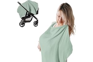 AXBEEAX Nursing Cover for Breastfeeding Breathable Cotton Baby Breast Feeding Covers Infant Car Seat Blanket and Stroller Coverall (Light Geen)