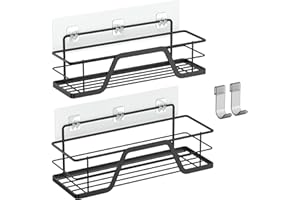 ALOCEO Shower Caddy 2 Pack with 2 Hooks, No Drilling Rust-Proof Stainless Steel Shower Shelf Organizer, Black