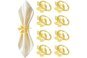ROMCADE 8Pcs Napkin Holder Rings Metal Napkin Buckle Leafs Design Buckles Table Decors for Birthday Christmas Wedding Festival Dining New Year Party Home Hotel Café Napkin Decoration (gold)
