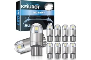 Keiurot T10 501 LED Bulbs W5W 194 168 2825 Wedge Led Car Bulbs White Interior Dome Map Door Light Led Side light Bulb Number Plate Bulbs DC12V,Pack of 10