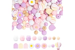 Rebanky 127 Piezas Cuentas de Silicona, Perlas Redondas de Silicona Coloridas para Hacer Joyas, Pulseras, Collares 6 Modelos