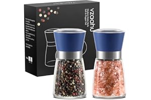 Vzaahu Salt and Pepper Grinders 2 Set with Ceramic Core Cinnamon,Adjustable Coarseness,Color Blue,Portable,Refillable Spice Mills,Home Kitchen Birthday,Housewarming Gifts