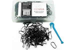 EXOUSIA Black Elastic Hair Bands 500pcs with Storage box and Hook for Band Removal, Elastic Hair Ties for Women, Plastic Hair Bands, Small Hair Bands, Hair Rubber Bands for Hair Braids