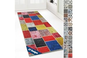 ‎FLOORDIREKT Floordirekt Teppichläufer mit Muster - maßgefertigter Feinschlingen Teppich Läufer für Küche, Flur & Wohnraum - Ornament Vintage Orient Gitter (80 x 200 cm, Monsano Bunt)