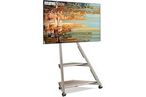FITUEYES Design mobilny stojak na telewizor na kółkach z 2 półkami na 32 43 55 65 cali podłogowy stojak na telewizor artystyczny kąt ± 15° regulowana wysokość 946-1076,5 mm maks. obciążenie 40 kg do