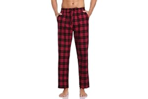 Litherday Spodnie piżamowe męskie, długie spodnie piżamowe w kratkę, 100% bawełna, bielizna nocna spodnie z kieszeniami, czerwony+czarny, S