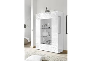 Arredocasagmb.it Mobile vetrina 2 Ante Moderno Bianco Lucido con Serigrafia Soggiorno Madia Buffet con sportelli Design Mira 06
