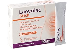 CHIESI FARMACEUTICI Laevolac Stick - Integratore Alimentare a Base di Lattulosio, Contribuisce all'Accelerazione del Transito Intestinale, Senza Glutine - Confezione da 10 bustine monodose da 15ml