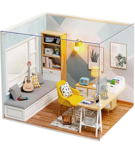 Ieron Kit Maison De Poupée Miniature DIY – Café En Bois 3D Avec Housse Anti-Poussière – Cadeau Créatif Adulte Et Ado
