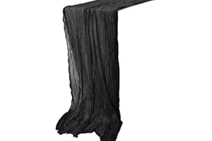 Time to Sparkle Cheesecloth Table Runner 90X400CM Vintage Gauze Romantic Table Runner for Wedding Bridal Shower Birthday Party Table Decor Black