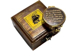 Sailor's Art Vintage Style Brass Pocket Compass with Wooden Box, Quote Engraved, Gifts for Kids Children Teen Family, Nautical Navy Compass, Baptism Gifts, Confirmation Gifts