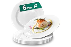 MANGMONG 6 Sets 8 Inch Plate Set Unbreakable Lightweight Dessert Plates - White Dinner Plates Dishwasher Safe Outdoor Kitchen Kids Snack Plate Scratch Resistant Reusable Gift For Wedding Home Everyday Use