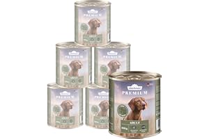 Dehner Premium Hundefutter Adult | Nassfutter für ausgewachsene Hunde | Allergiker | Rind, Wild| schnittfest | ohne künstliche Zusätze | getreidefrei | mit viel Fleisch Premiumqualität | 6 x 800 g