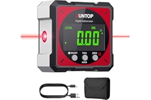 XUNTOP 4*90° Inclinomètre Numérique Rechargeable avec Fonction Laser Écran LCD Étanche IP54 Rapporteur d'Angle Digital 4 Faces Magnétiques Niveau à Bulle pour Menuiserie Travail du Bois Construction