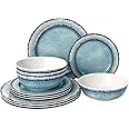 AELS Melamine Dinnerware Set of 12 Pcs Dinner Dishes Set for Indoor and Outdoor Use, Dishwasher Safe, Lightweight Unbreakable, Light Blue